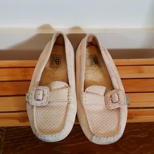 Pale pink ugg suede fleece lined driving moccasins
